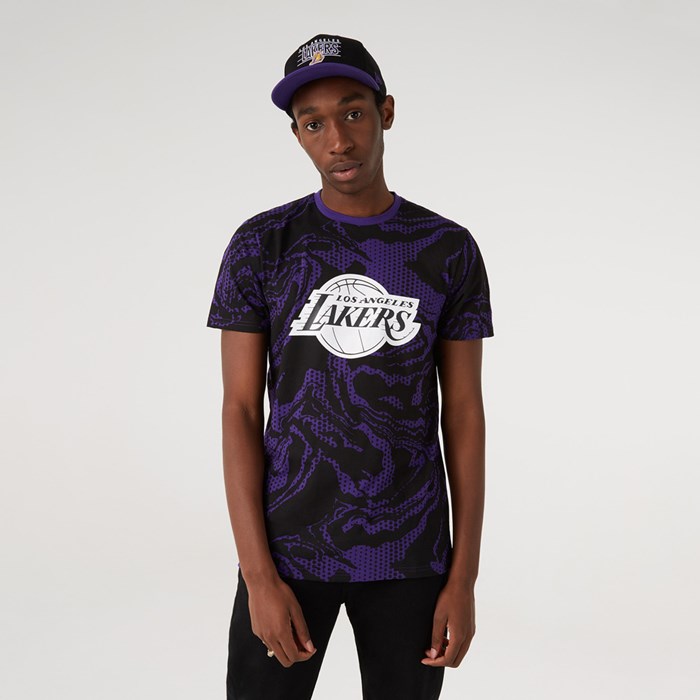 LA Lakers Oil Slick Print Miesten T-paita Violetit - New Era Vaatteet Verkossa FI-896245